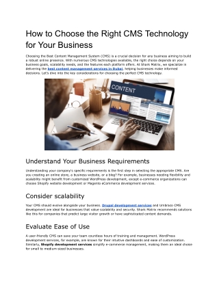 How to Choose the Right CMS Technology for Your Business