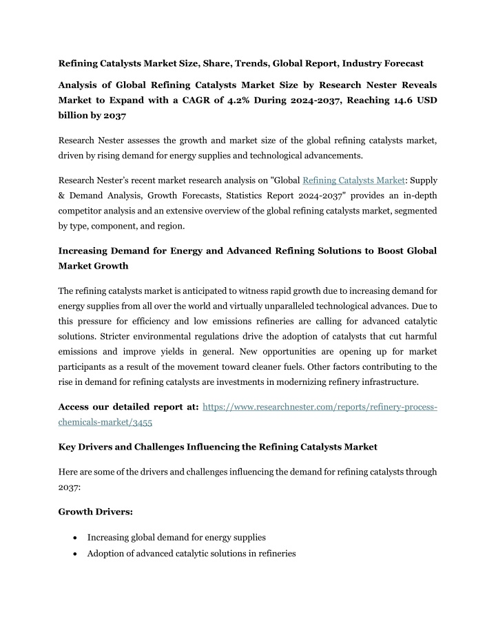 refining catalysts market size share trends