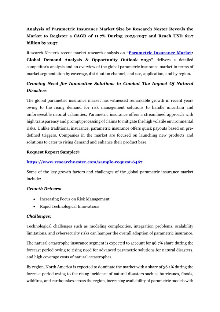 analysis of parametric insurance market size