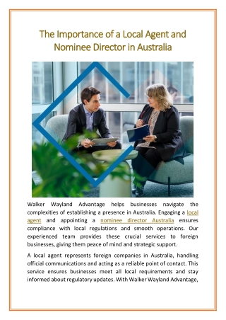 The Importance of a Local Agent and Nominee Director in Australia