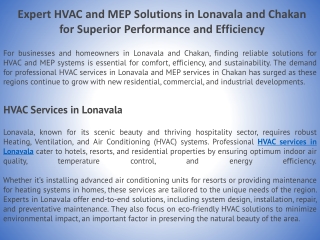 Expert HVAC and MEP Solutions in Lonavala and Chakan for Superior Performance and Efficiency