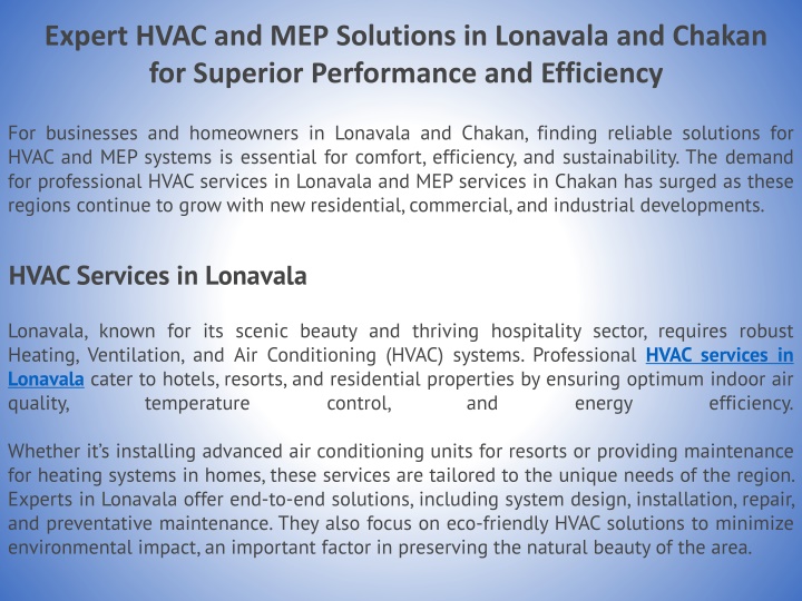 expert hvac and mep solutions in lonavala