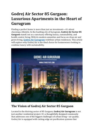 Godrej Air Sector 85 Gurgaon | Apartments in Gurugram