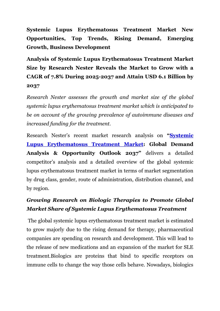 systemic lupus erythematosus treatment market new