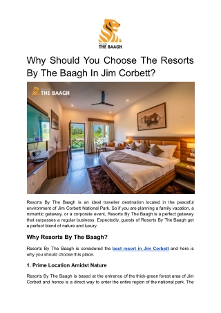 Why Should You Choose The Resorts By The Baagh In Jim Corbett