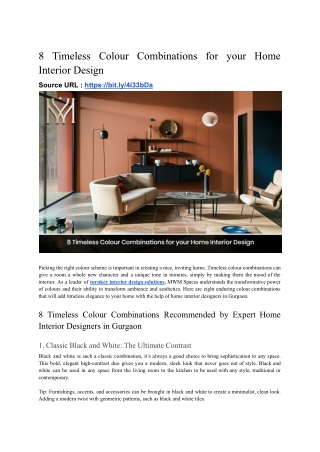 8 Timeless Colour Combinations for your Home Interior Design - MWM Spaces - Nov'24