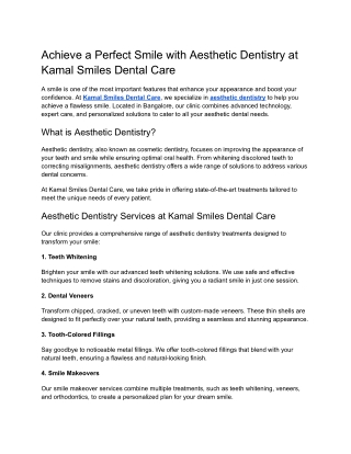 Achieve a Perfect Smile with Aesthetic Dentistry at Kamal Smiles Dental Care