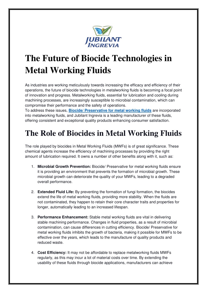 the future of biocide technologies in metal