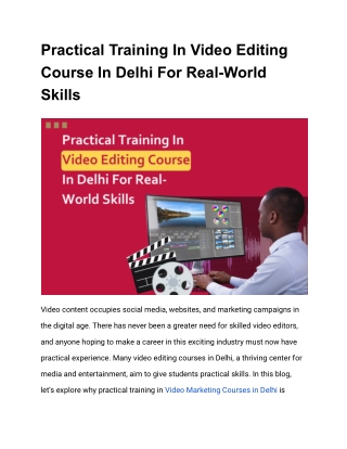 Practical Training In Video Editing Course In Delhi For Real-World Skills