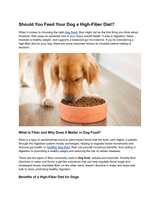 Should You Feed Your Dog a High-Fiber Diet?