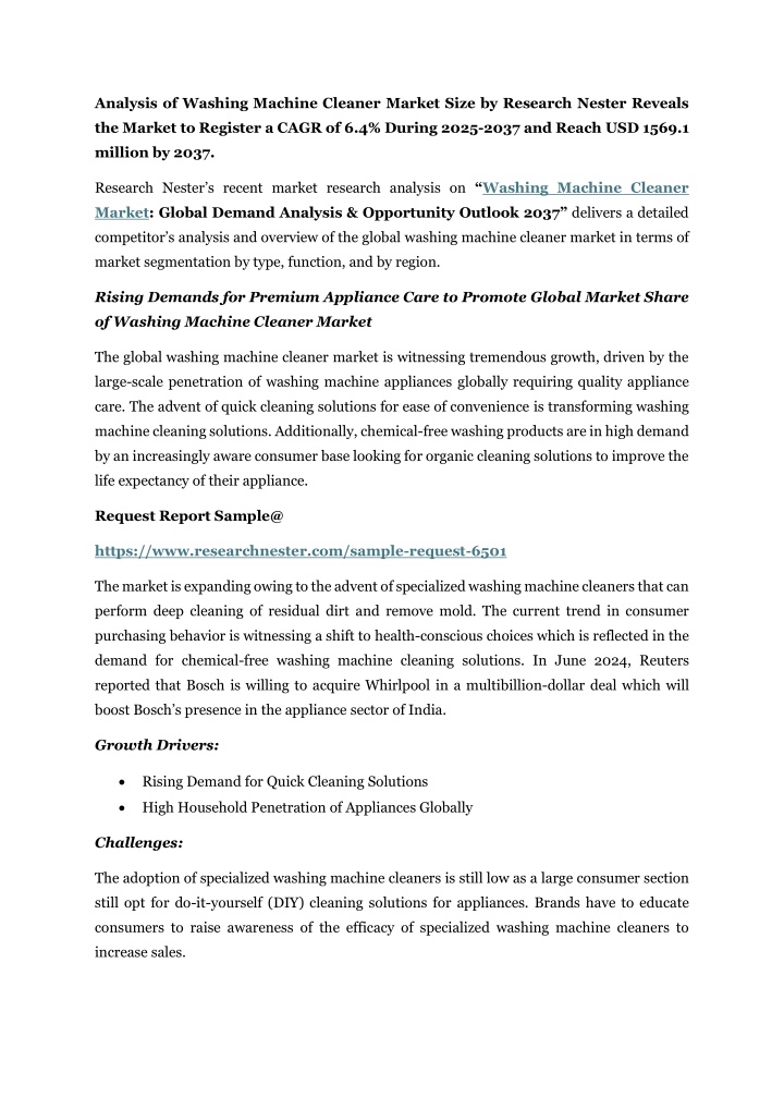 analysis of washing machine cleaner market size