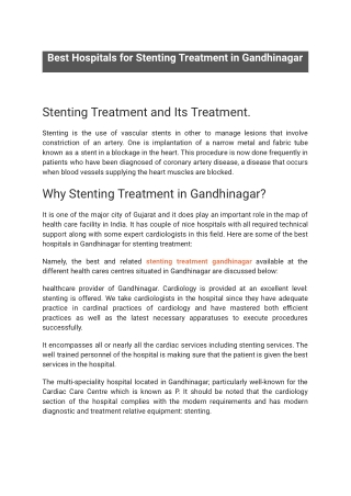 Best Hospitals for Stenting Treatment in Gandhinagar