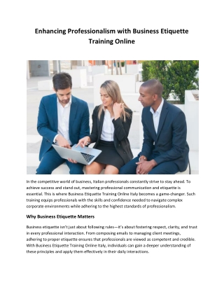 Enhancing Professionalism with Business Etiquette Training Online