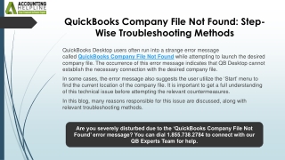 quickbooks company file not found step wise troubleshooting methods
