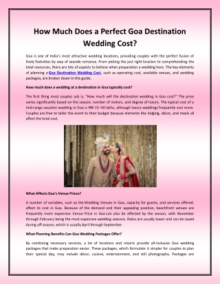 How Much Does a Perfect Goa Destination Wedding Cost