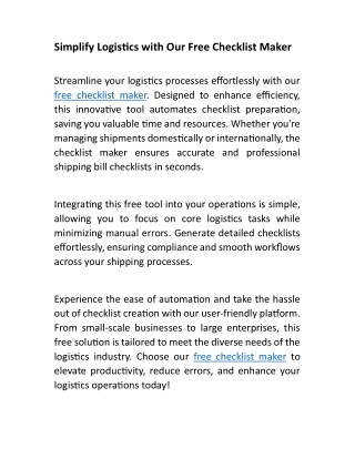 Simplify Logistics with Our Free Checklist Maker