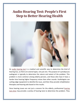 Audio Hearing Test Peoples First Step to Better Hearing Health