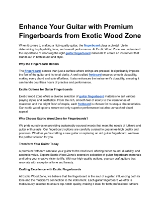Enhance Your Guitar with Premium Fingerboards from Exotic Wood Zone