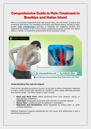 Comprehensive Guide to Pain Treatment in Brooklyn and Staten Island