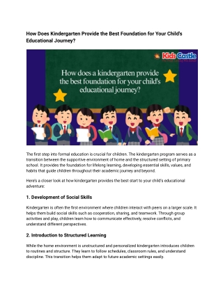 How Does Kindergarten Provide the Best Foundation for Your Child's Educational Journey