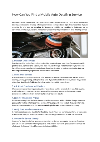 How Can You Find a Mobile Auto Detailing Service