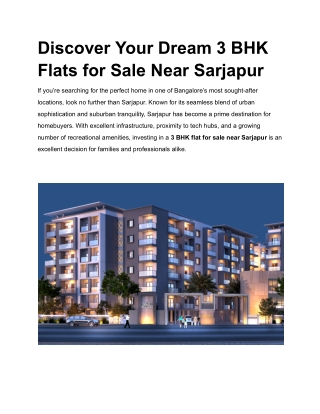 Discover Your Dream 3 BHK Flats for Sale Near Sarjapur