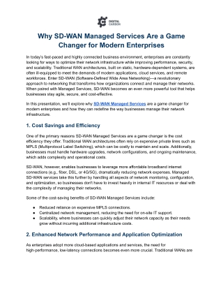 Why SD-WAN Managed Services Are a Game Changer for Modern Enterprises