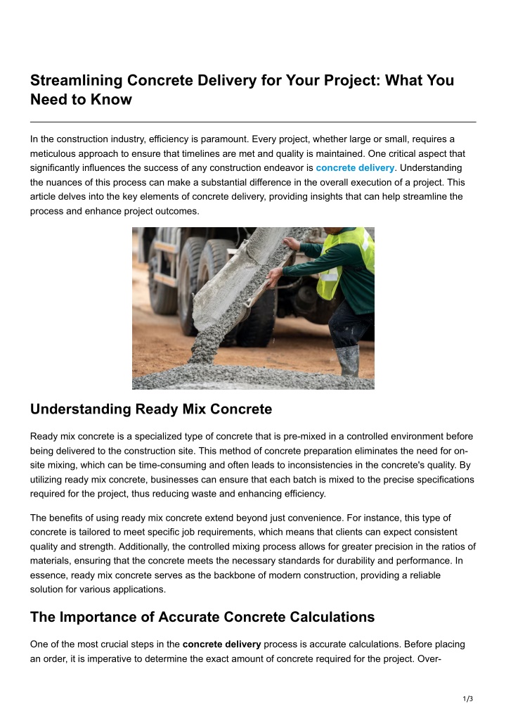 streamlining concrete delivery for your project