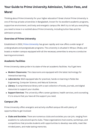 your guide to prime university admission tuition