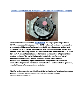 Goodman Distribution Inc. 0130f00506 - -.075_ Spst Pressure Switch _ Hnkparts