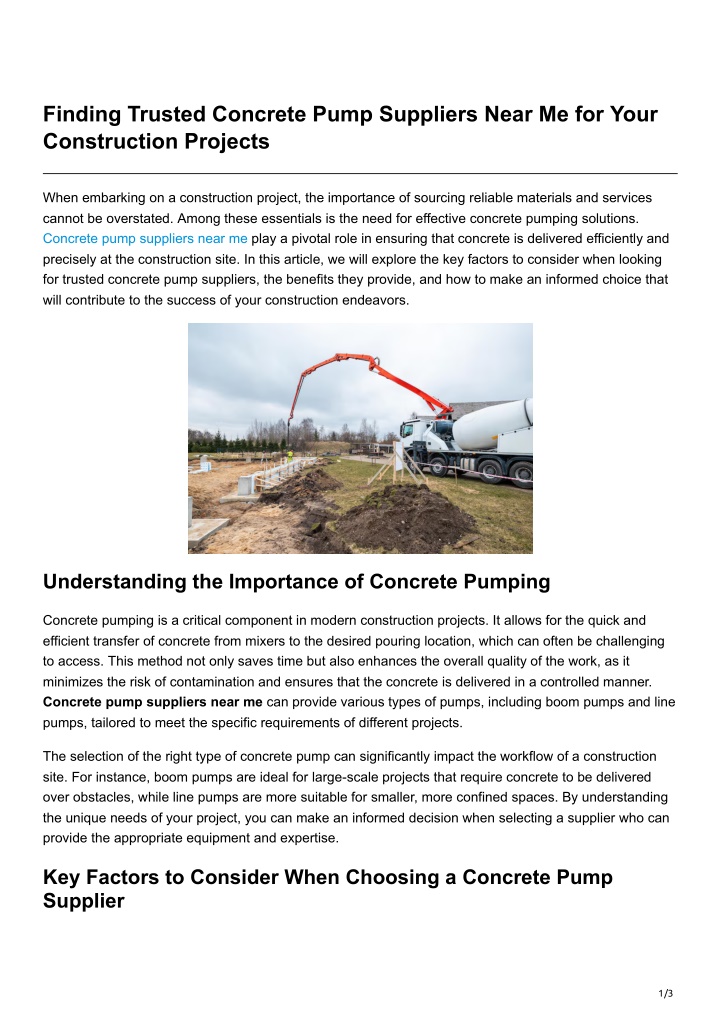 finding trusted concrete pump suppliers near