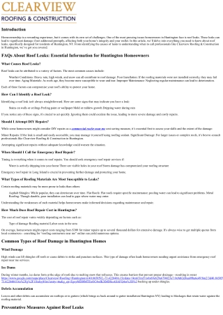 FAQs About Roof Leaks: Essential Information for Huntington Homeowners