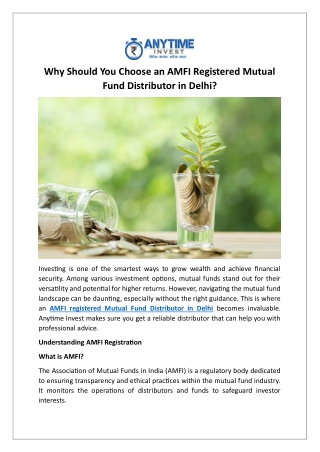 Why Should You Choose an AMFI Registered Mutual Fund Distributor in Delhi