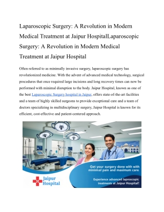 Laparoscopic Surgery Hospital in Jaipur - Jaipur Hospital