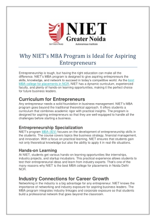 Why NIETs MBA Program is Ideal for Aspiring Entrepreneurs