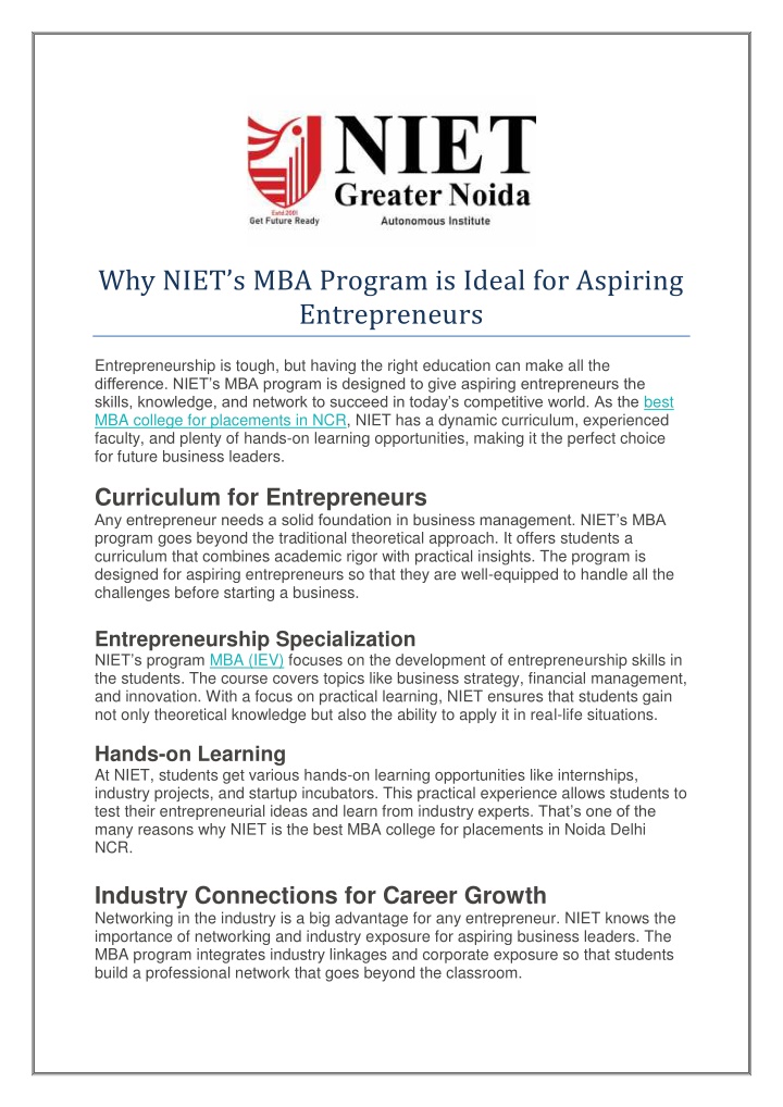 why niet s mba program is ideal for aspiring