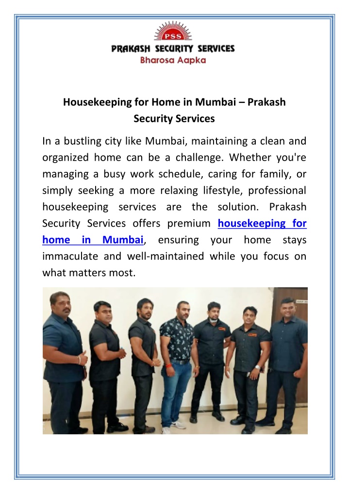 housekeeping for home in mumbai prakash security