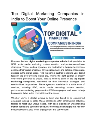 Top Digital Marketing Companies in India: Unlock Your Brand’s Potential