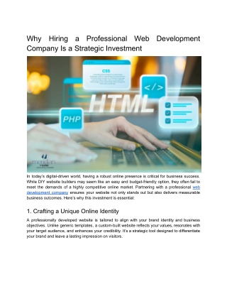 Why Hiring a Professional Web Development Company Is a Strategic Investment