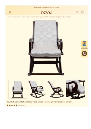 Touffy Fabric Upholstered Teak Wood Rocking Chair