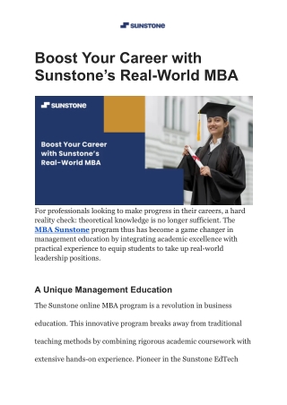 Boost Your Career with Sunstone’s Real-World MBA