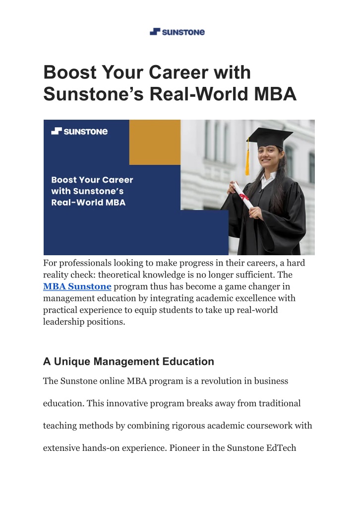 boost your career with sunstone s real world mba