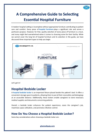 A Comprehensive Guide to Selecting Essential Hospital Furniture