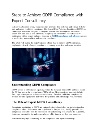 Steps to Achieve GDPR Compliance with Expert Consultancy