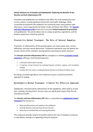 Herbal Solutions for Prostatitis and Epididymitis