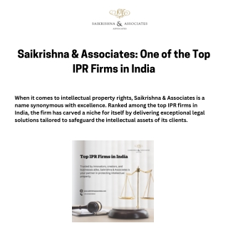 Saikrishna & Associates: One of the Top IPR Firms in India