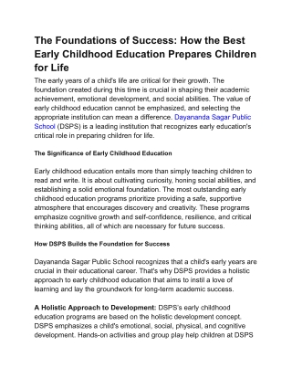 The Foundations of Success_ How the Best Early Childhood Education Prepares Children for Life