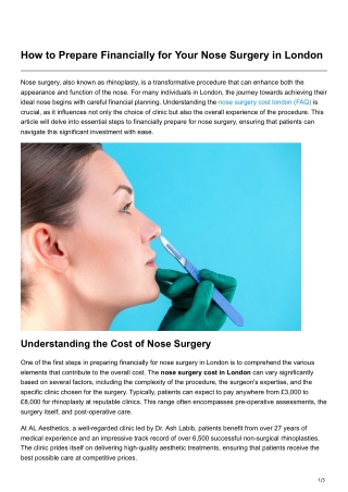 How to Prepare Financially for Your Nose Surgery in London