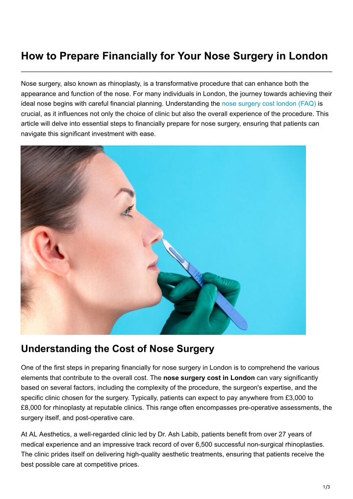 how to prepare financially for your nose surgery