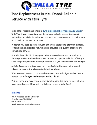 Tyre Replacement in Abu Dhabi Reliable Service with Yalla Tyre